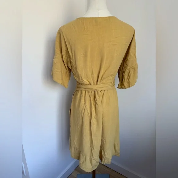 Mustard Yellow Wrap Dress - Picture 2 of 6